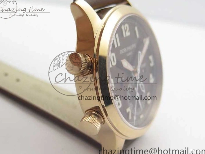 MIROTIME 0323 Calatrava 5524R Pilot Travel Time RG GRF Brown Dial on Brown Leather Strap MIYOTA TopPick 7155